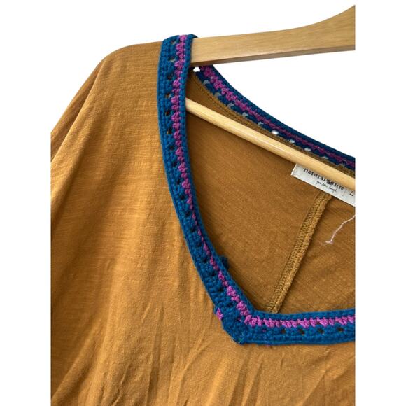 Natural Life Mustard Oversized Tunic Top Crochet Accent Dolman Sleeve Size Large - Picture 2 of 8